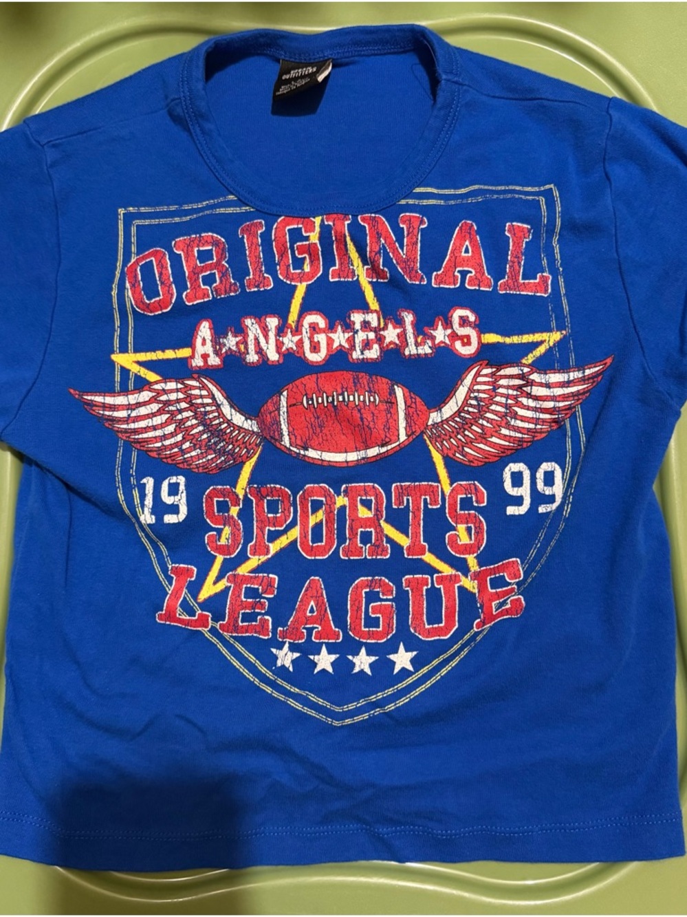 Urban Outfitters Royal Blue Graphic Tee with Red & Yellow Print